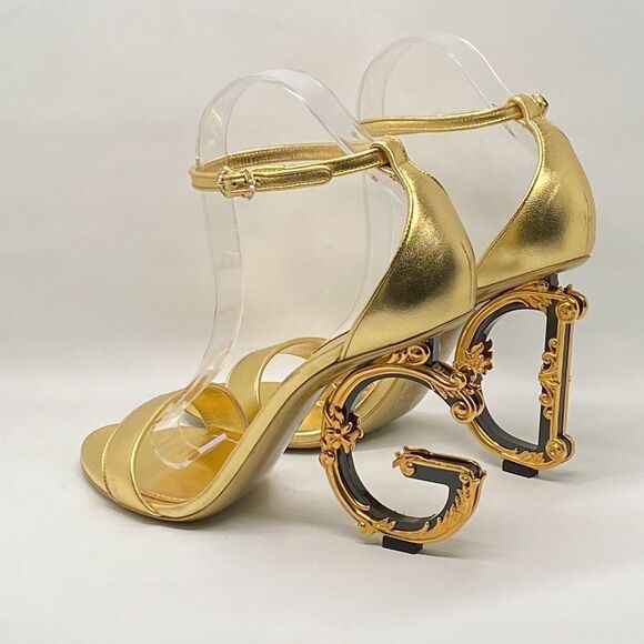 DOLCE&GABBANA Sculpted-Heel Metallic Leather Sandals size 41 - Picture 8 of 14
